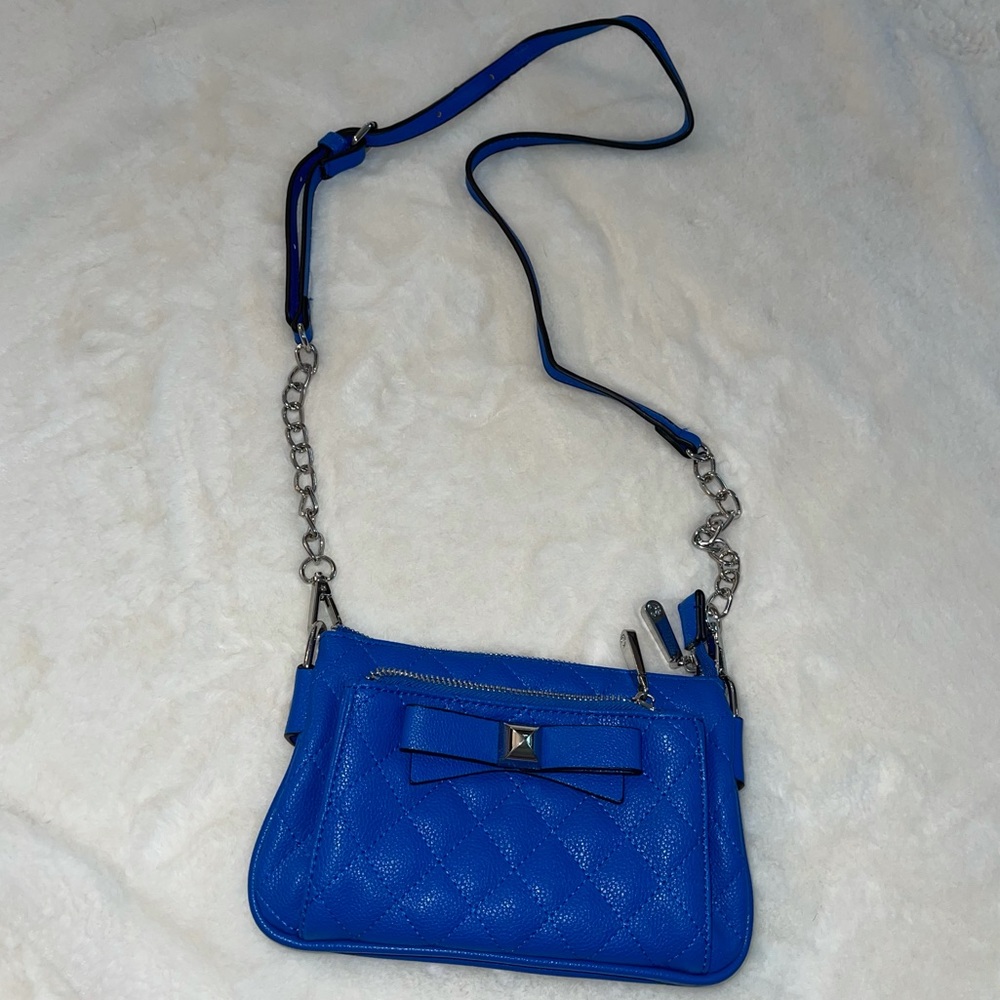 Charming Charlie Quilted Royal Blue Crossbody Clutch with Chain Strap